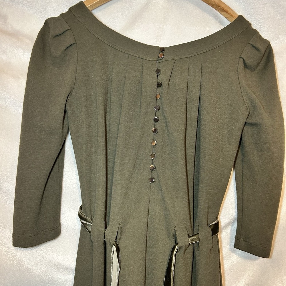 Theory Vintage Green Dress Size P Scoop Neck Prairie Cottagecore Wool Delight - Picture 6 of 8